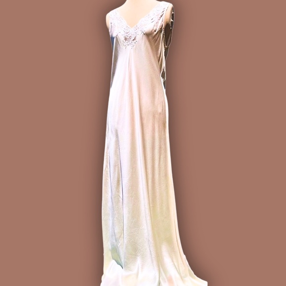 Rare Silk Slip Dress Pink Lace Maxi Vintage Bias Cut UK Made Designer Medium - Picture 7 of 11